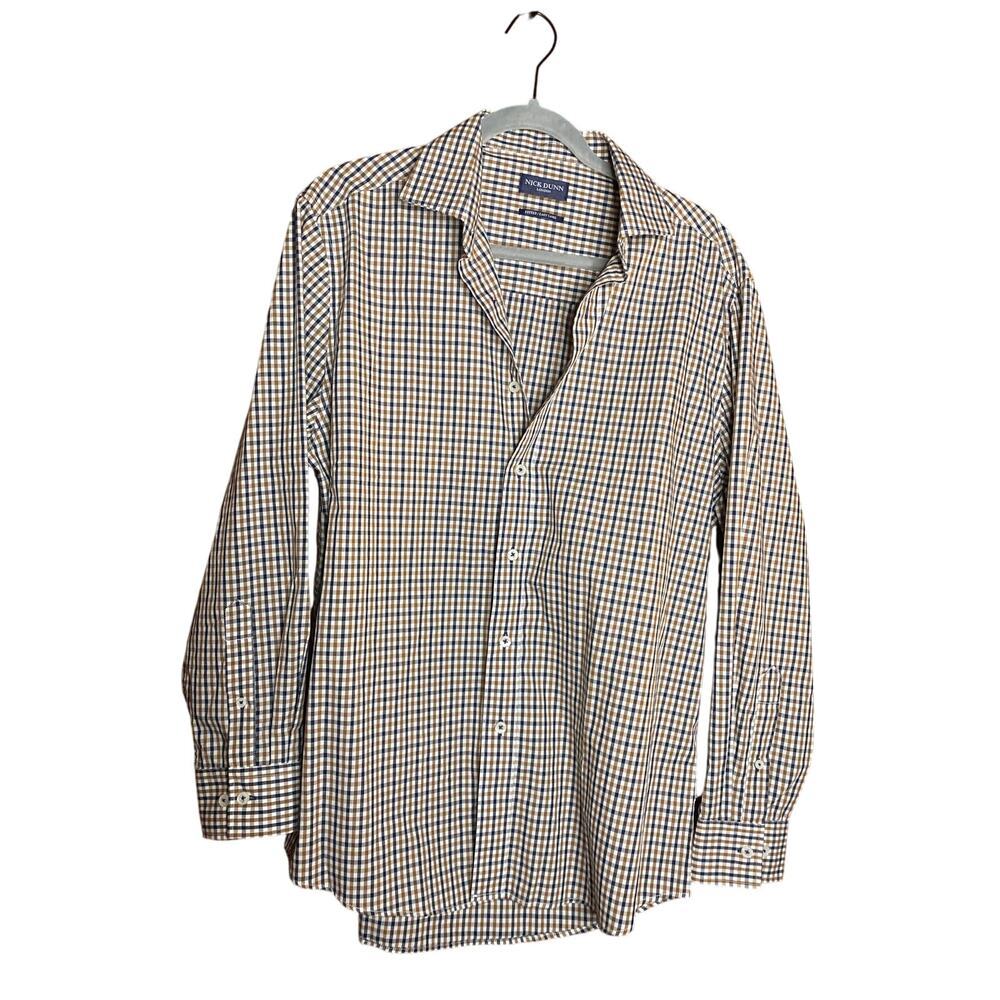 Nick Dunn London Men's Plaid Dress Shirt Fitted Easy Care Large 16-16.5